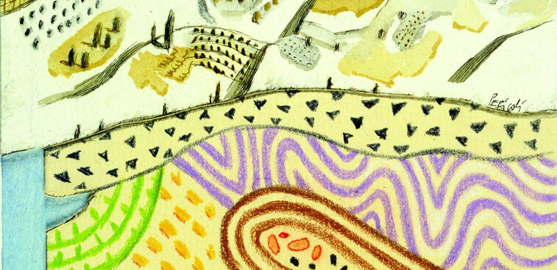 Tullio Pericoli, Geologia, 2001, cm 37x29, inchiostro, acquerello e pastello su carta. 